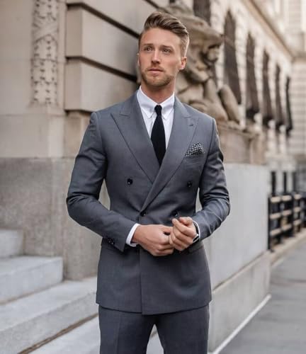 Mens Suits Double Breasted Suit Men Slim Fit 2 Piece Wedding Prom Double Breasted Blazer Groom Suit Pants Sets