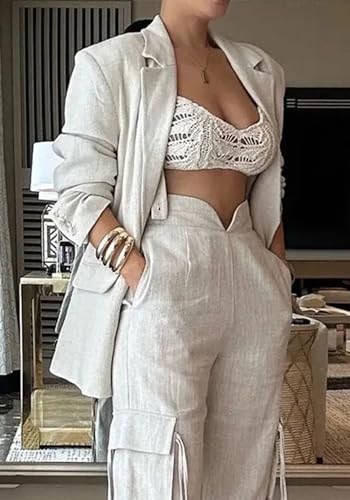 Women Fall Blazer Set 2 Piece Business Outfit Long Sleeve Blazer Jacket and Straight Wide Leg Pant Suit Sets
