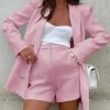 Womens 2 Piece Tweed Blazer Shorts Sets Long Sleeve Double Breasted Suit Jackets Business Outfit Pink, XX-Large