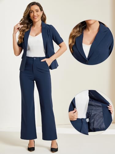 416-mbIAeAL.jpg Short Sleeve Blazer Pant Suits Set for Women Business Casual 2 Piece Work Outfits
