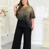 2025 Plus Size Mother of Bride Pant Suits 2 Piece Ruffle Layers Chiffon Sets Hot Stamping Wedding Guest Outfit