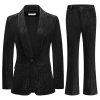 Women Pantsuit Dressy Silver Thread Velvet 2 Piece Suit Set Blazer and Flared Pants