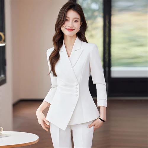 Womens 2 Piece Suit Set Long Sleeve Single Button Blazer Slim Pants Casual Office Elegant Business Commuting