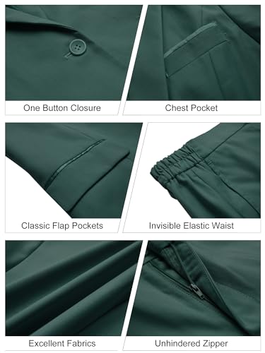 Womens 2 Piece Pants Suit Solid Notch Lapel One Button Slim Fit Blazer Jacket Elastic Waist Pants Tuxedo Set