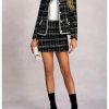 Women's 2 Piece Outfits Plaid Button Front Long Sleeve Tweed Jacket and Mini Skirt Elegant Set