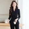Womens 2 Piece Suit Set Long Sleeve Single Button Blazer Slim Pants Casual Office Elegant Business Commuting