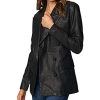 Womens Double Breasted Long Vegan Leather Blazer