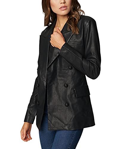 Womens Double Breasted Long Vegan Leather Blazer