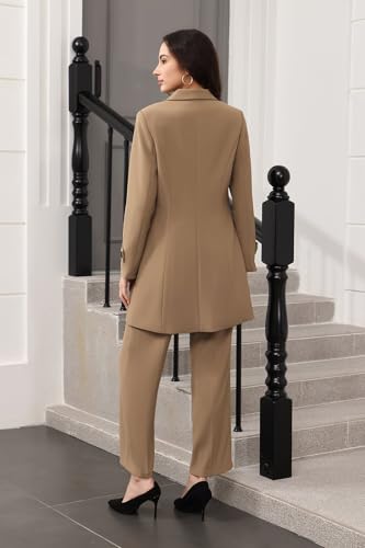 Women's Suit 2 Piece Long Blazer Set Ladies Jacket Pantsuit Casual Outfits for Fall