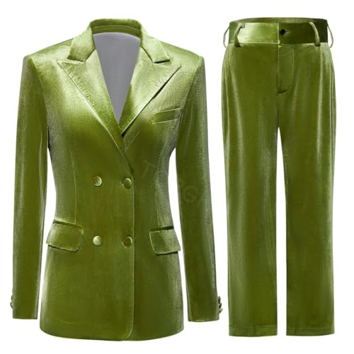 Womens Pant Suit Velvet 2 pcs Peak Lapel Double Breasted Women's Suiting for Work Professional