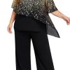 2025 Plus Size Mother of Bride Pant Suits 2 Piece Ruffle Layers Chiffon Sets Hot Stamping Wedding Guest Outfit