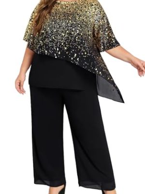 2025 Plus Size Mother of Bride Pant Suits 2 Piece Ruffle Layers Chiffon Sets Hot Stamping Wedding Guest Outfit