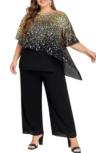 2025 Plus Size Mother of Bride Pant Suits 2 Piece Ruffle Layers Chiffon Sets Hot Stamping Wedding Guest Outfit