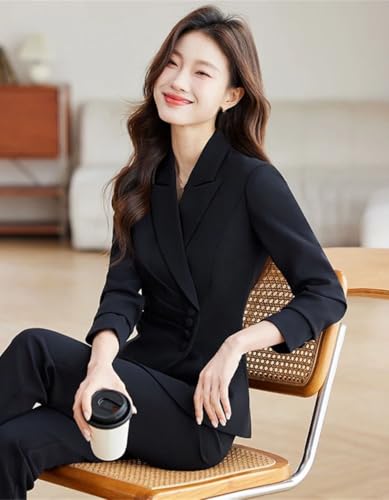 Womens 2 Piece Suit Set Long Sleeve Single Button Blazer Slim Pants Casual Office Elegant Business Commuting
