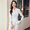 Womens 2 Piece Suit Set Long Sleeve Single Button Blazer Slim Pants Casual Office Elegant Business Commuting