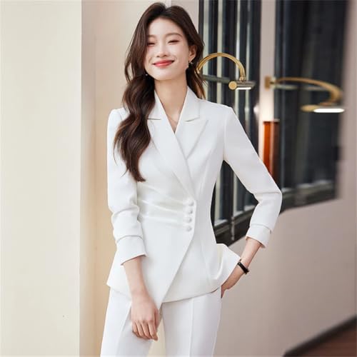 Womens 2 Piece Suit Set Long Sleeve Single Button Blazer Slim Pants Casual Office Elegant Business Commuting