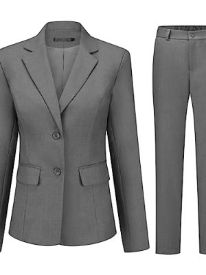 Women's 2 Pieces Office Suit Set Long Sleeve Blazer Jacket and Suit Pants