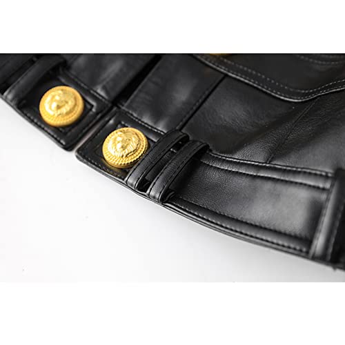 Women PU Leather Business Suit Slim Fit Sport Coat 3 Button Open Front Solid Blazer Work Office Suit Set