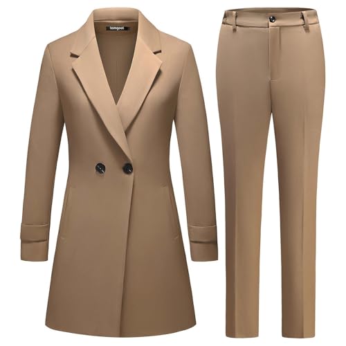 Women's Suit 2 Piece Long Blazer Set Ladies Jacket Pantsuit Casual Outfits for Fall