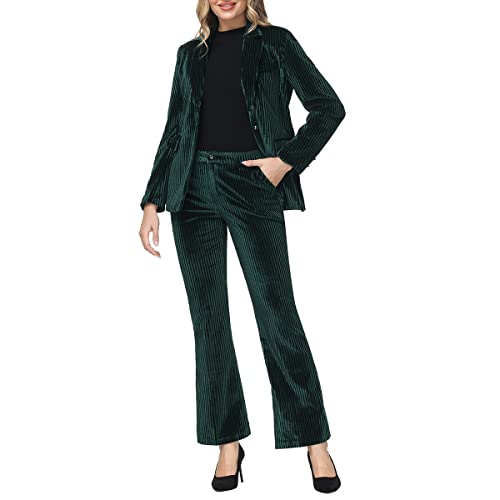 Velvet Pant Suits for Women 2 Piece Set Casual Business Office Vintage Trouser-Suit