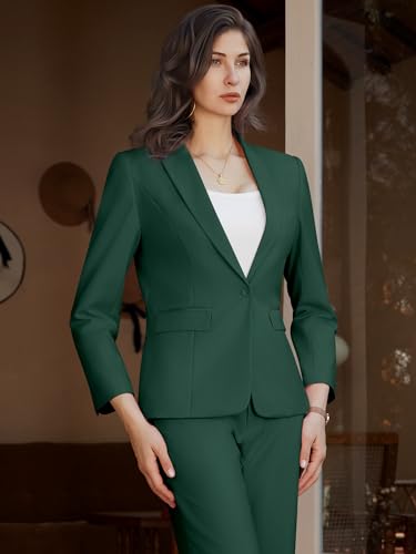 Womens 2 Piece Pants Suit Solid Notch Lapel One Button Slim Fit Blazer Jacket Elastic Waist Pants Tuxedo Set