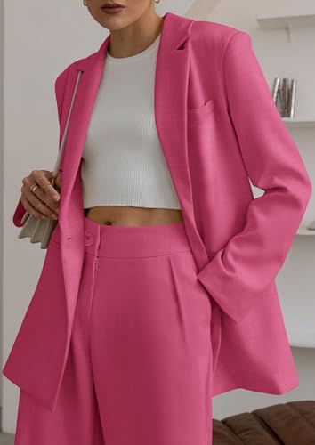 Women's Fall Two Piece Outfits Dressy Blazer Jacket and Wide Leg Pants Pockets Business Casual Office Suit Sets
