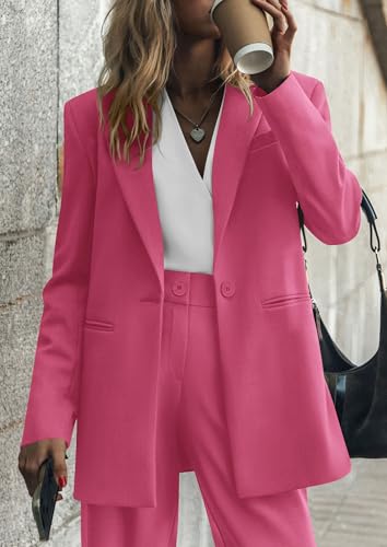 Women's Fall Two Piece Outfits Dressy Blazer Jacket and Wide Leg Pants Pockets Business Casual Office Suit Sets