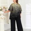 2025 Plus Size Mother of Bride Pant Suits 2 Piece Ruffle Layers Chiffon Sets Hot Stamping Wedding Guest Outfit