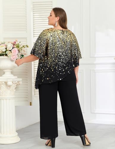 2025 Plus Size Mother of Bride Pant Suits 2 Piece Ruffle Layers Chiffon Sets Hot Stamping Wedding Guest Outfit