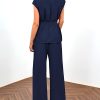 Women's Summer 2 Piece Outfits 2025 Cap Sleeve V Neck Blazer Vest Wide Leg Pant Sets Office Work Clothes