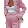 Womens 2 Piece Tweed Blazer Shorts Sets Long Sleeve Double Breasted Suit Jackets Business Outfit Pink, XX-Large