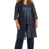 Womens Plus Sequined Lace Pant Suit