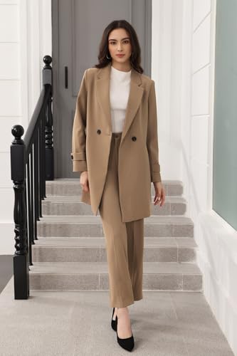 Women's Suit 2 Piece Long Blazer Set Ladies Jacket Pantsuit Casual Outfits for Fall