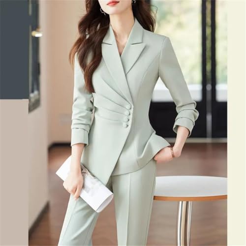 Womens 2 Piece Suit Set Long Sleeve Single Button Blazer Slim Pants Casual Office Elegant Business Commuting