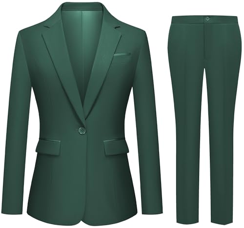 Womens 2 Piece Pants Suit Solid Notch Lapel One Button Slim Fit Blazer Jacket Elastic Waist Pants Tuxedo Set