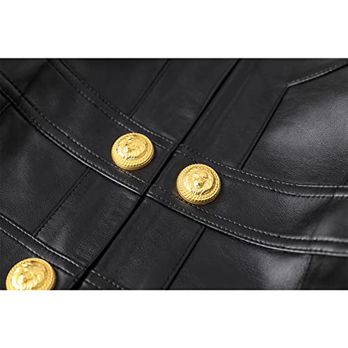 Women PU Leather Business Suit Slim Fit Sport Coat 3 Button Open Front Solid Blazer Work Office Suit Set