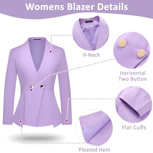 Women's 2 Piece Outfits Two Buttons Business V Neck Blazer Casual Long Sleeve Pants Suits Work Sets
