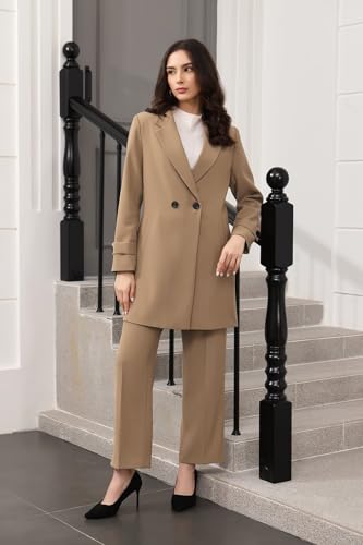 Women's Suit 2 Piece Long Blazer Set Ladies Jacket Pantsuit Casual Outfits for Fall