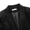 Women Pantsuit Dressy Silver Thread Velvet 2 Piece Suit Set Blazer and Flared Pants