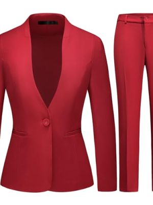Womens Pant Suit 2 Pieces Business Casual Outfits Lady's Blazer Jacket and Pants Set for Work