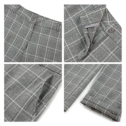 Women's 2 Piece Business Plaid Suit Set Office One Button Slim Fit Blazer with Pant