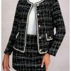 Women's 2 Piece Outfits Plaid Button Front Long Sleeve Tweed Jacket and Mini Skirt Elegant Set