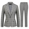 Women's 2 Piece Business Plaid Suit Set Office One Button Slim Fit Blazer with Pant