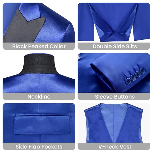 Women's 3 Pieces Satin Suit Black Peak Lapel Fashion Outfits Casual Party Wedding Blazer Jacket Vest Pants Set