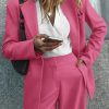 Women's Fall Two Piece Outfits Dressy Blazer Jacket and Wide Leg Pants Pockets Business Casual Office Suit Sets