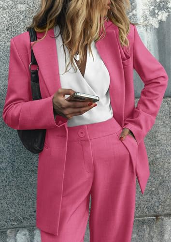 Women's Fall Two Piece Outfits Dressy Blazer Jacket and Wide Leg Pants Pockets Business Casual Office Suit Sets
