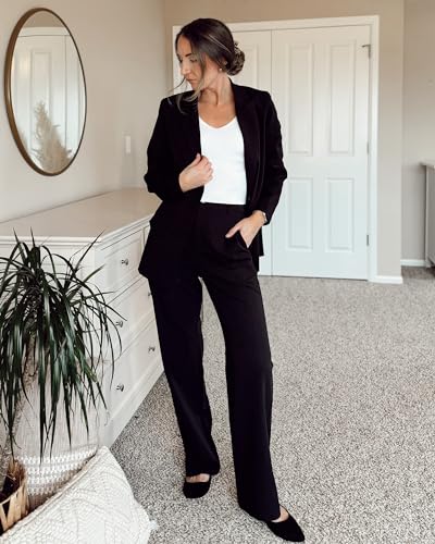 2 Piece Outfits for Women Dressy Blazer Jackets High Waisted Straight Leg Pants Suits Set Business Casual Office