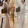 Women's Business Suit Set Double Breasted Two Pieces Office Daily Notch Lapel Jacket Pants
