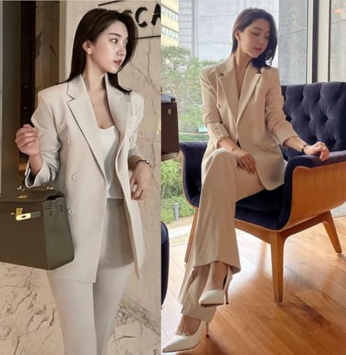 Women's Business Suit Set Double Breasted Two Pieces Office Daily Notch Lapel Jacket Pants