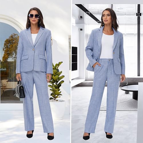 Women's Suit 2 Piece Set Business Pants Suit for Women Pinstripe Houndstooth Blazer